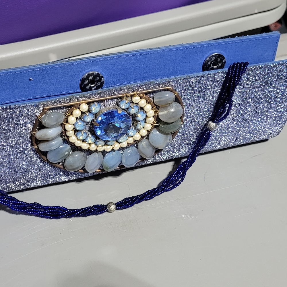 Elegant Blue and Silver Clutch